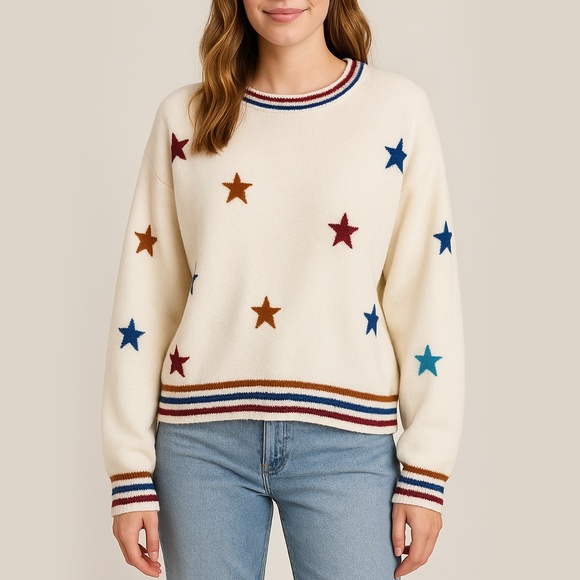 Women’s Oversized Cozy Sweater Rainbow Stars NWT - Picture 1 of 11